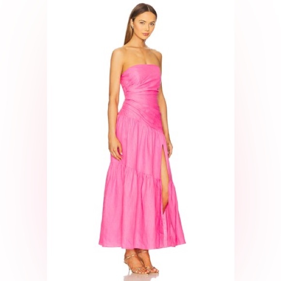 Yumi Kim Katrina Strapless Midi Dress in Pink Linen size M NWOT - Picture 2 of 11